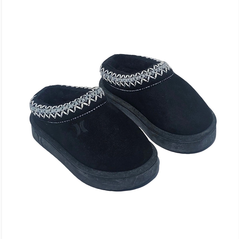 Hurley Kids Black Modi Slipper Boots Embroidered 6 Toddler Moccasin Fuzzy Cozy